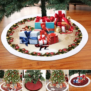 

Christmas Tree Skirt Christmas Tree Decorations Fabric Round Plaid Christmas Tree Skirts Decoration Xmas Floor Rug Mat Cover