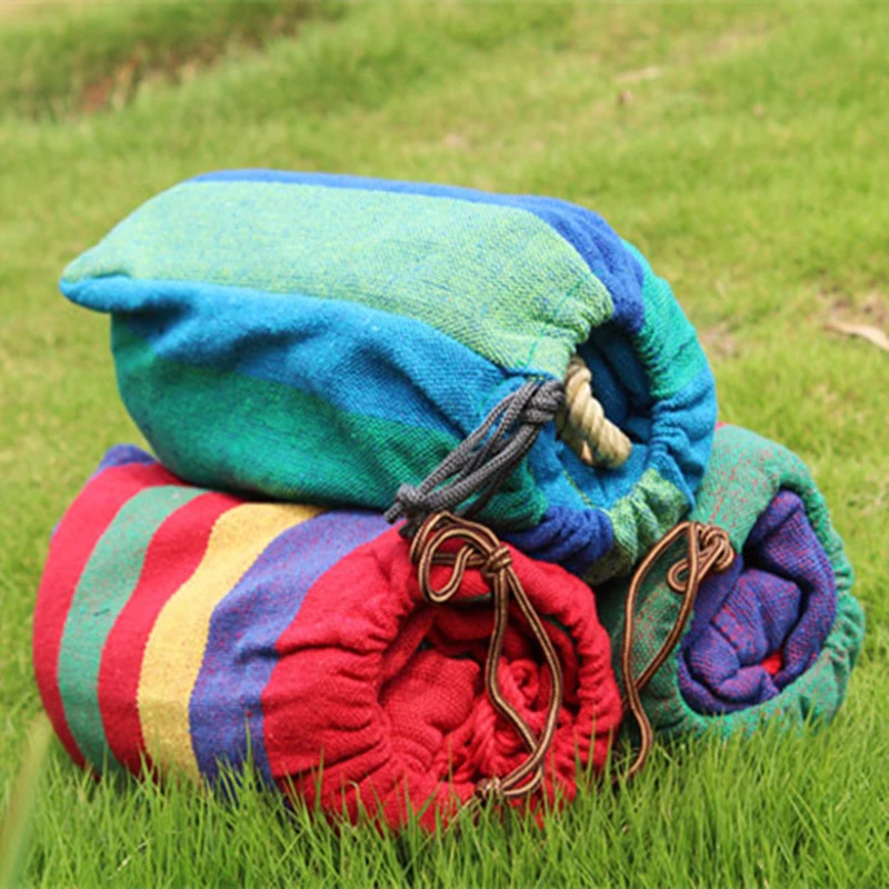 cheap garden furniture Travel Camping High Load-bearing Single Double Rainbow Striped Canvas Cotton Adult Children Leisure Hammock Outdoor Activities Outdoor Portable