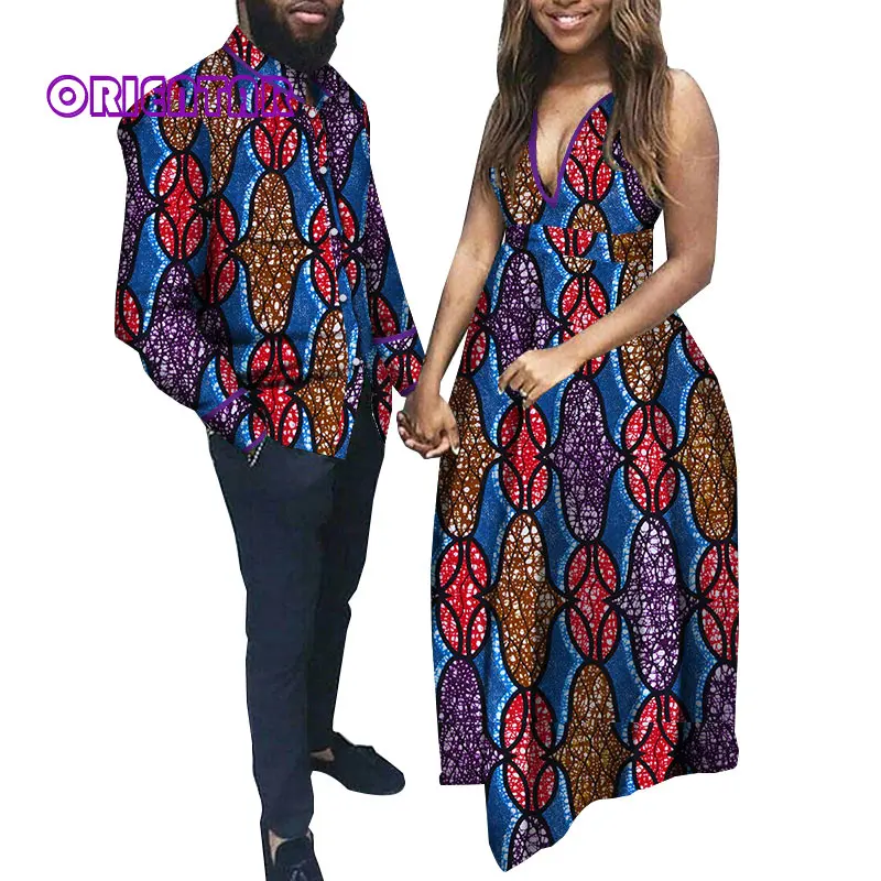 Африканская одежда для пар африканская Мужская рубашка и Африканская женская одежда Африканский принт свадебная одежда для пары WYQ307 - Цвет: 3