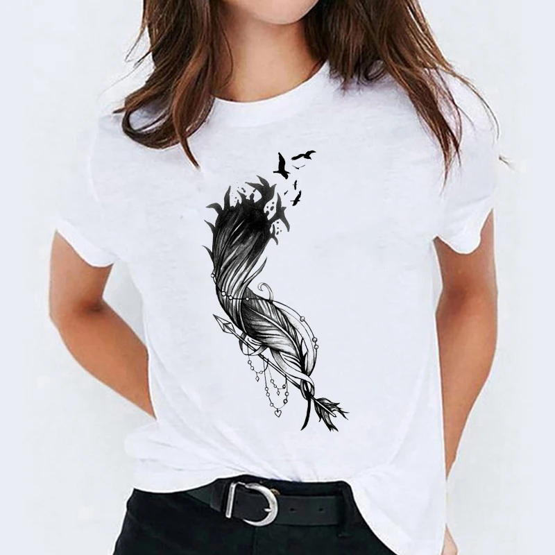 T shirts Top for Women Watercolor Feather Bird Cartoon 90s Casual Print Lady  Womens Graphic T Shirt Ladies Female Tee T Shirt