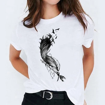 T shirts Top for Women Watercolor Feather Bird Cartoon 90s Casual Print Lady Womens Graphic