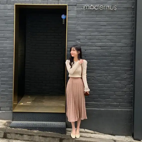 Faldas mujer moda плиссированная юбка в горошек женские весенние юбки средней длины женские юбки трапециевидной формы с высокой талией DV542