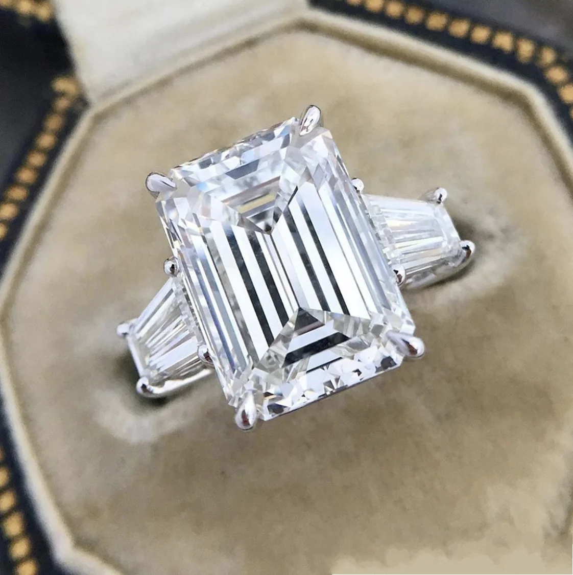 Оригинальные кольца из стерлингового серебра 925 пробы 5ct изумрудная огранка