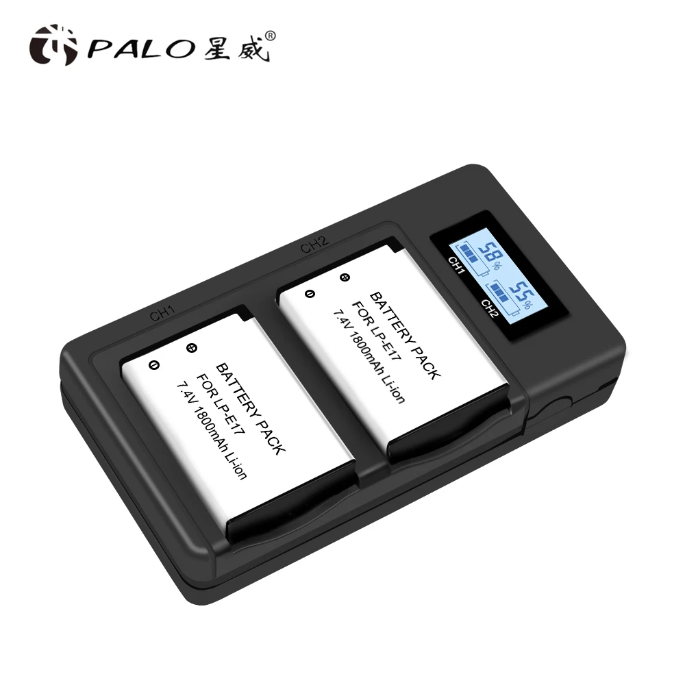 PALO 2pcs LP-E17 LPE17 camera battery+LP E17 Battery Charger LCD For Canon EOS 750D 200D 760D T6i T6S M3 M5 X8i 8000D KISS X8i