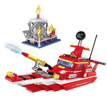 

407pcs Fire Fighting Boat Building Blocks City Firefighter Firemen Fire Vessel Model DIY Educational Bricks Children Toy Gifts