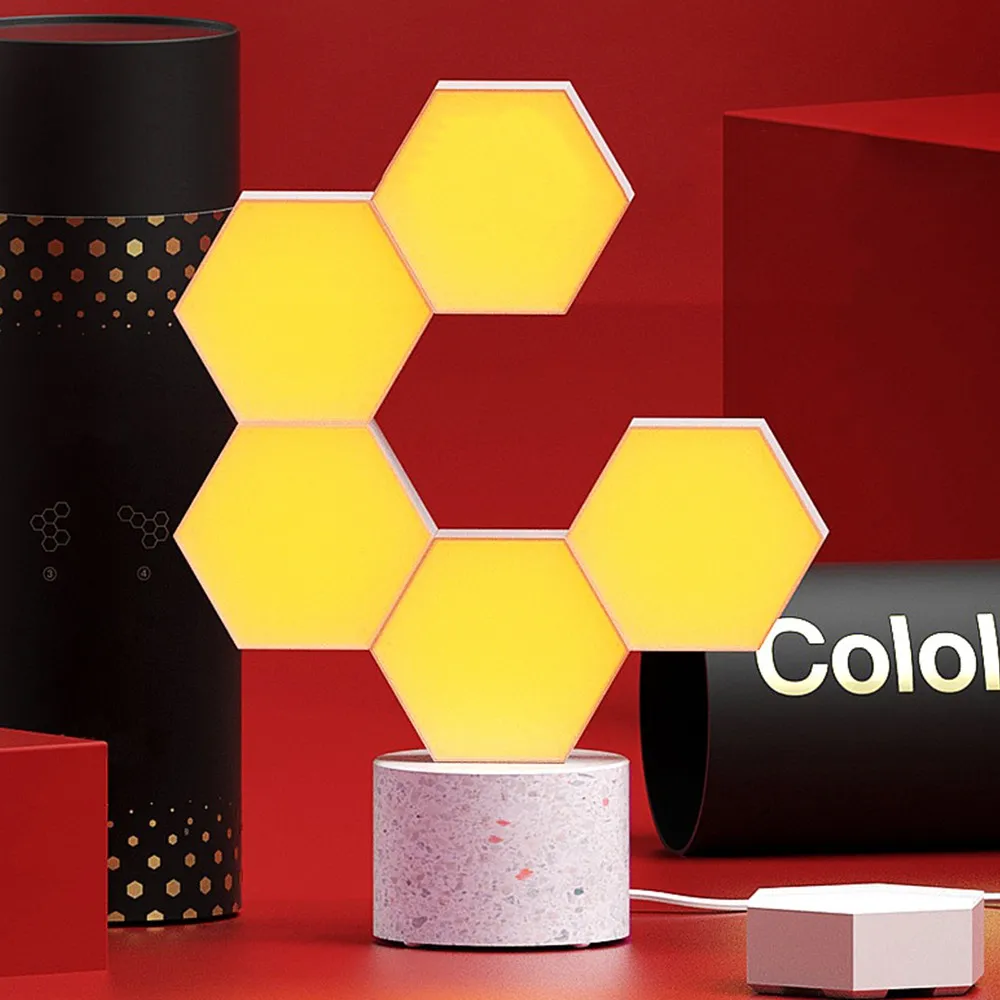 

DIY Quantum Lights Colorful Creative Hexagons Geometry Assembly LED Night Light Smart APP Remote Voice Control DIY Illuminations