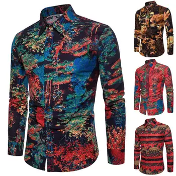 

Fashion Long Sleeve Button Down Slim Fit Casual Shirt Men Luxury Tops 3D Floral Print Tee Shirts New arrival plus size M-3XL