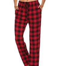 Voorjaar Vrouwen Losse Koord Plaid Print Slapen Broek Comfortabele Stretch Pyjama Lounge Slaap Bodem Met Pocket