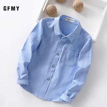

GFMY 2020 New Spring Autumn Oxford Textile Full Sleeve Solid color Blue boys white Shirt 3T-14T Kid Casual School Clothes