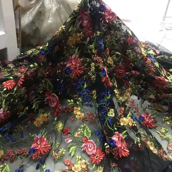 

High quality multicolor thread embroidery lace French mesh lace African lace embroidery Nigeria lace dress skirt fabric 5 yards