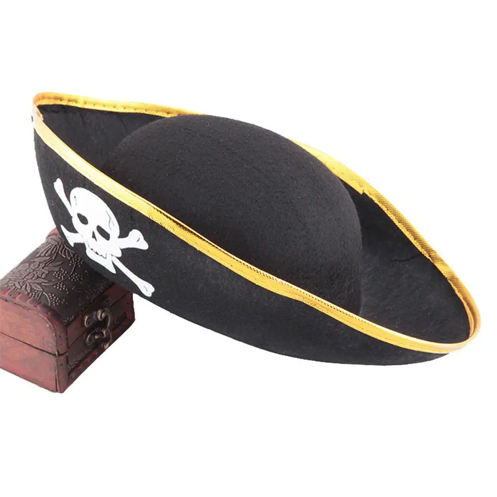 

Skull Print Pirate Captain Hat, Christmas Halloween Masquerade Party, Flat type Pirate Hat Performing Props