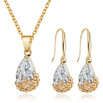 

TSHOU214 Fashion Jewelry Set Shiny Zircon Crystal water Drops Necklace Stud Earrings Set