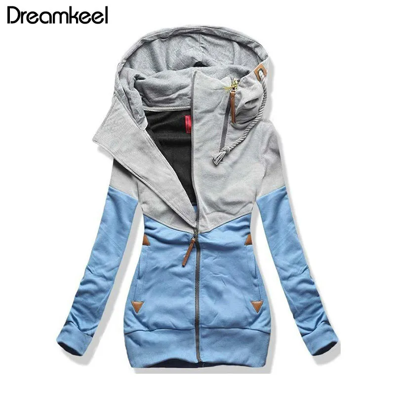 

Hoodies Womens Sweatshirt Zipper Jacket 2019 Winter Fashion Contrast Color Zipper Women Hoodie Sweatshirts 5XL Clothes Y