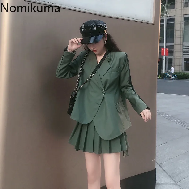 Nomikuma винтажный Модный комплект из 2 предметов Женский Асимметричный блейзер с