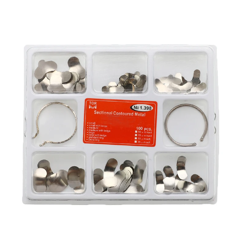 

100pcs/Box Dental Matrix Sectional Contoured Metal Matrices Bands Dental Matrix Rings Full Kit Teeth Replacement Dentsit Tool