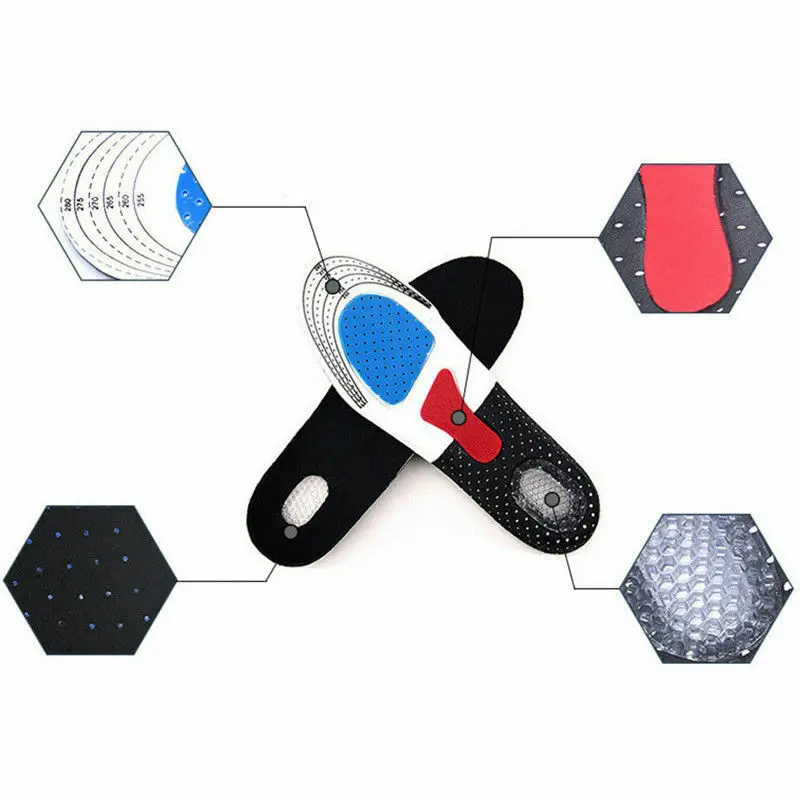 Men Gel Orthotic Sport Running Insoles Insert Shoe Pad Arch Support Heel Cushion 1PAIR