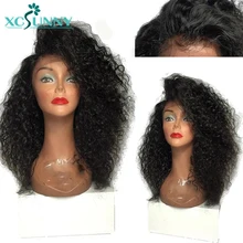 Афро кудрявый вьющиеся 13x6 Синтетические волосы на кружеве парик монгольские волосы Remy парики из натуральных волос на кружевной безклеевой натуральный черный Цвет для Для женщин предварительно вырезанные xcsunny