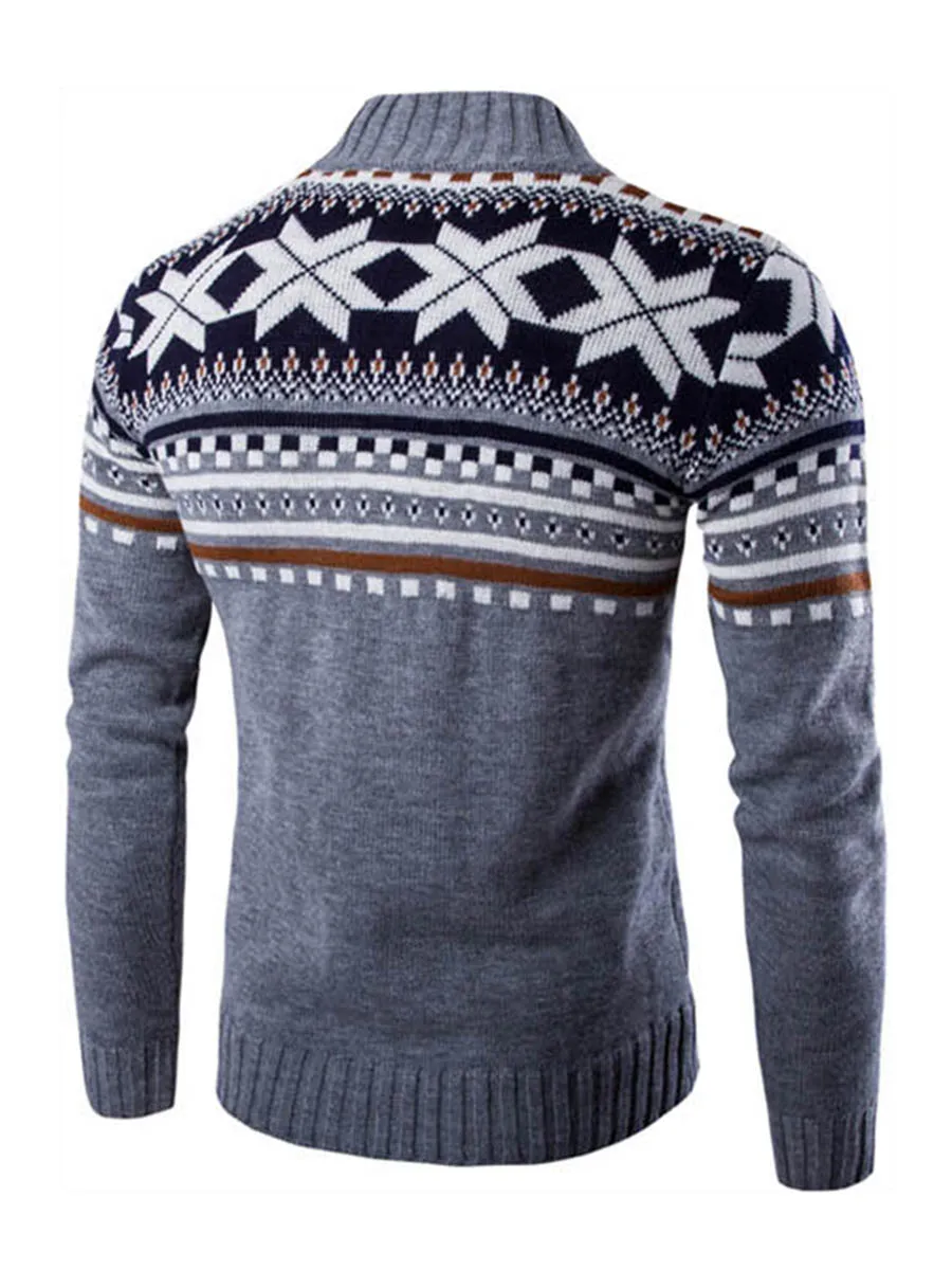 80% OFF Casual Men's Sweater Winter Cardigan Snowflake Print Turtleneck New Year Christmas Sweaters Men Clothes White Black Knitted Tops