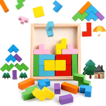 

Kids Wooden Puzzle Toys Multifunction Tetris Blocks Jigsaw Puzzle Geometric Shape Board Childre Early Educational Games Toys