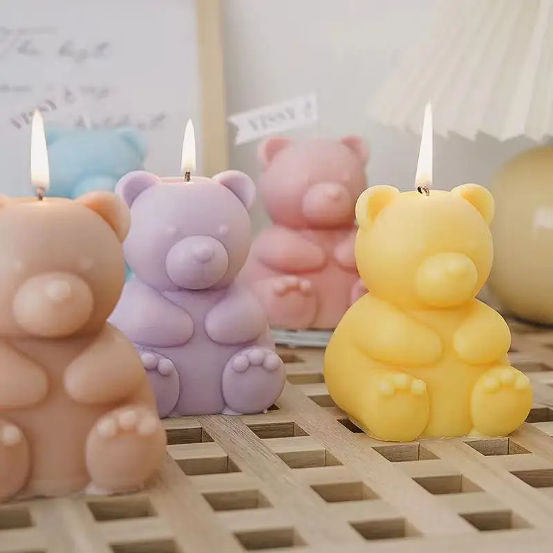 DIY 귀여운 곰 캔들 실리콘 몰드, 수제 초콜릿 아로마 캔들, 왁스 몰드, 홈 장식, 석고 장식 몰드, 3D