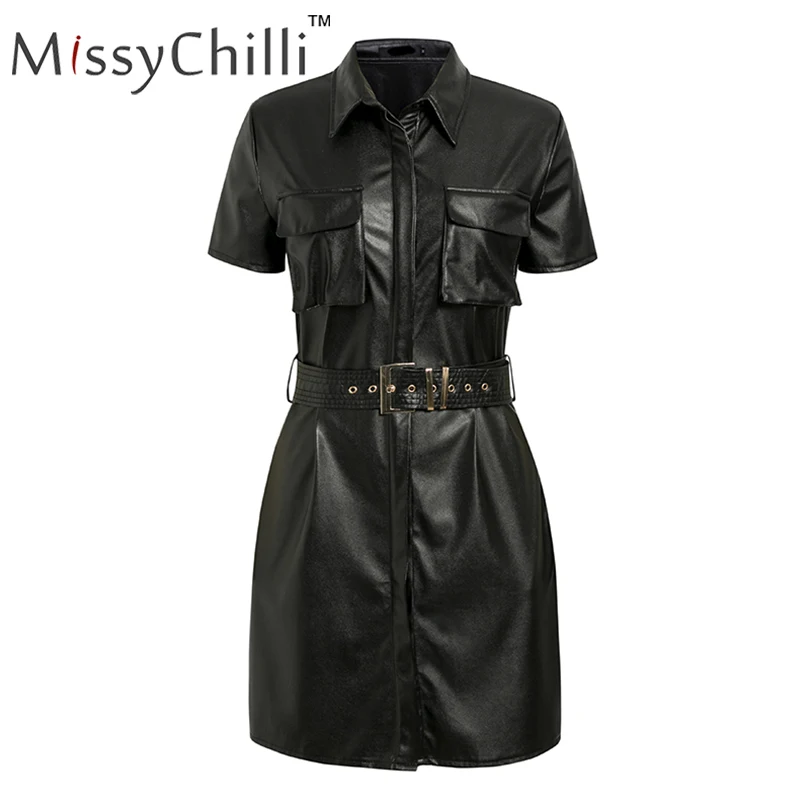 Женское офисное платье MissyChilli черного цвета из искусственной кожи с карманом на поясе, Готическая уличная мода, платье с разрезом, весенние сексуальные вечерние платья для клуба