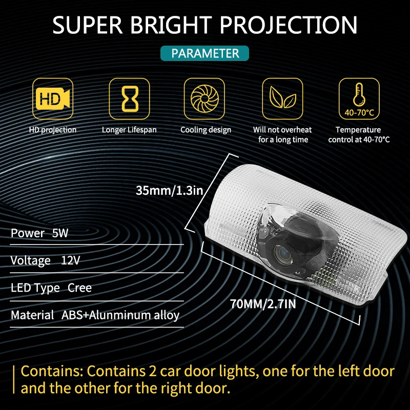 2x LED Car Logo Projector door light For Toyota Camry 4 Runner Avalon Highlander Land Cruiser Prius Sequoia Venza Tundra