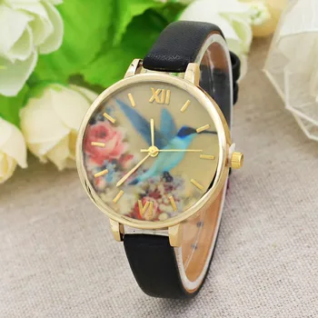 

women watches Blue Hummingbird Women Leather Band Analog Quartz Movement Wrist Watch Rome Digital Clock Female Watch reloj mujer