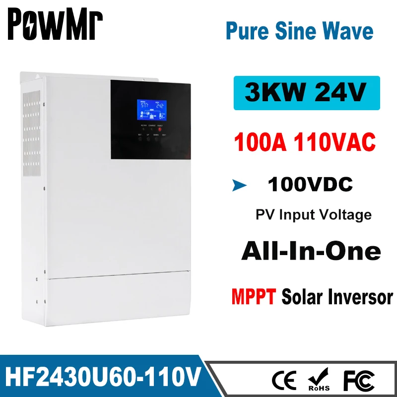 Powmr 3000w Allinone Hybrid Solar Inverter Dc 24v Ac 110v Pure Sine