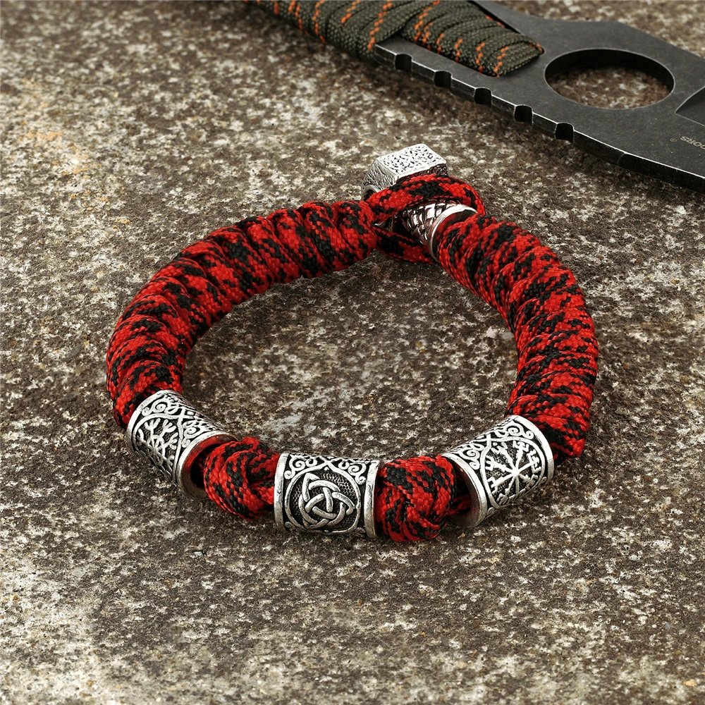 Punk Paracord Rope Survival Bracelets Men Amulet Compass Trinity