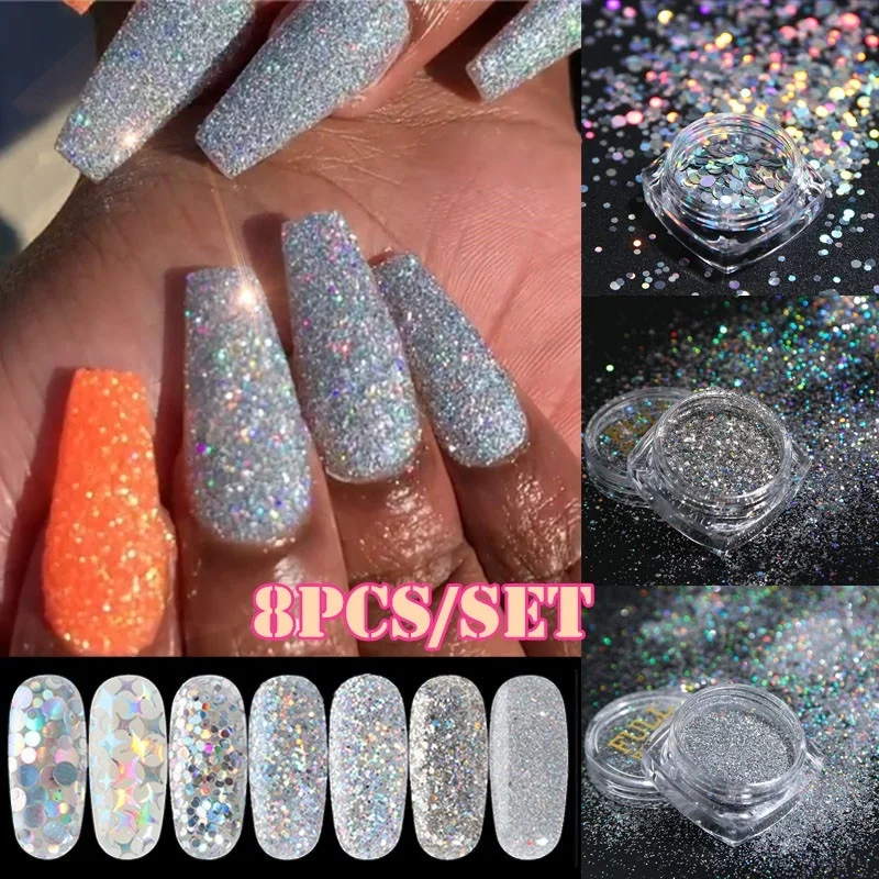 

Gradient Shiny Nails Glitter Set Powder Laser Sparkly Manicure Nail Art Chrome Pigment Silver DIY Nail Art Decorations Kits/Sets