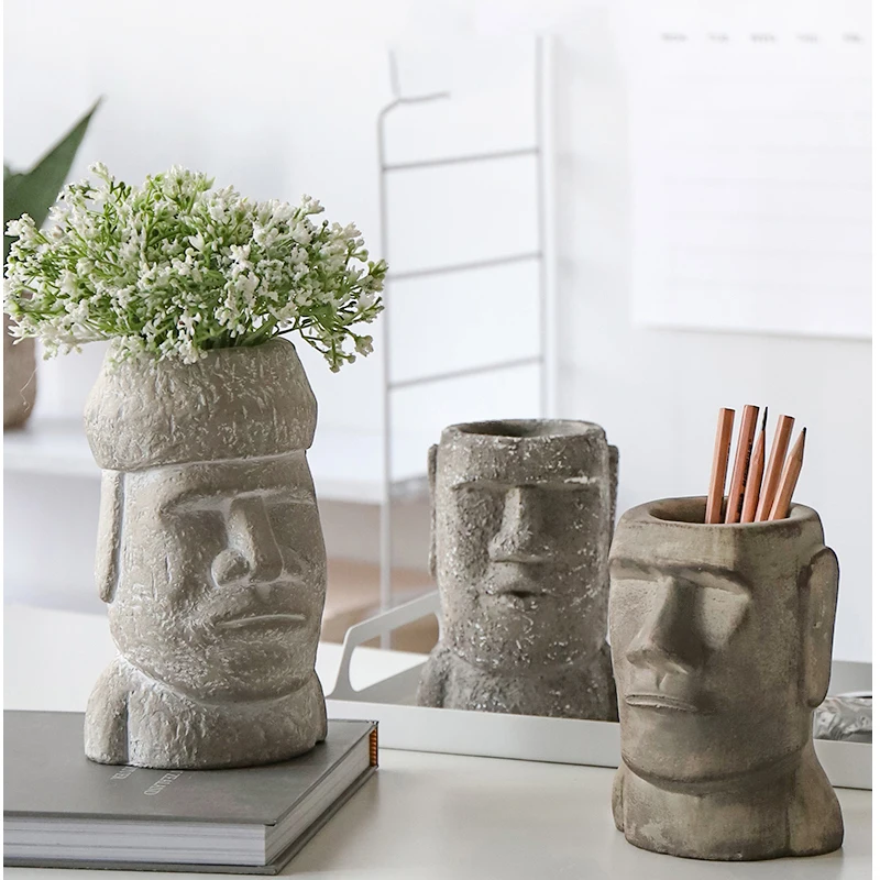 Пасхальный остров сад статуя двор Moai характер ваза статуэтки домашнего интерьера статуя цемент цветочный горшок декоративные украшения