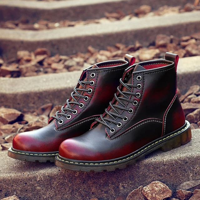 Mens Ankle Boot Martin Winter Boot Biker Boot for Men Leather Genuine Chelsea Boot Fashion Platform Boot Designer Chunky Boot 47 Wine Red