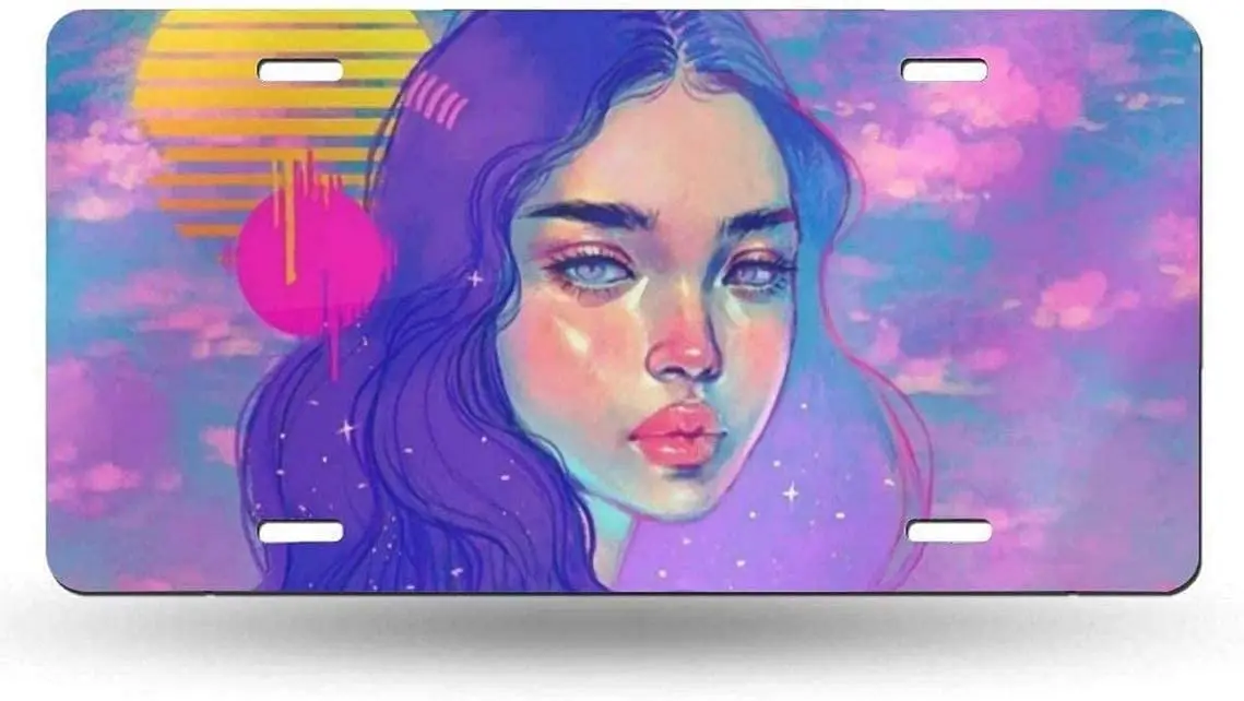 

yunsu Colorful Art Fantasy Girl Japanese Moon License Plate,car Decor Personalise Tag,Novelty Car Front License Plate Metal