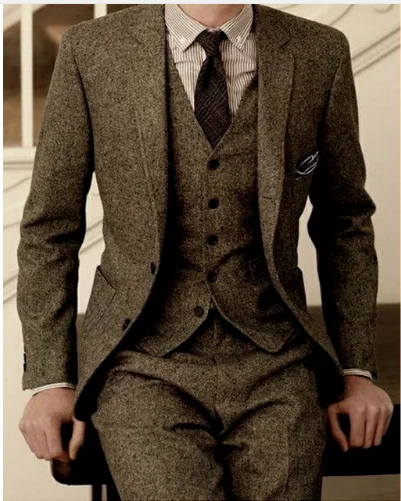 Новейший дизайн пальто брюки коричневый твидовый Мужской Костюм приталенный 3 шт смокинг индивидуальный стиль Жених Блейзер Выпускной костюм Terno Masculino - Цвет: Dark brown