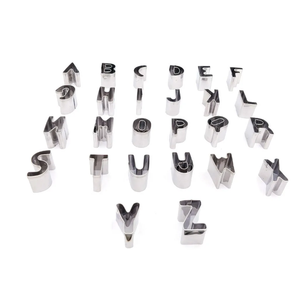9/26pcs Stainless Steel Alphabet Letter Cookie Cutters Mold Biscuit Number Cutter Set Cake Decorating Moulds Fondant Cutter Set