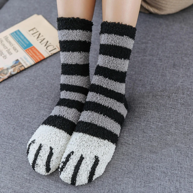 Милые зимние теплые носки с кошачьими лапами женские коралловые бархатные толстые носки с когтями женские забавные носки домашние носки для сна Calcetines meias