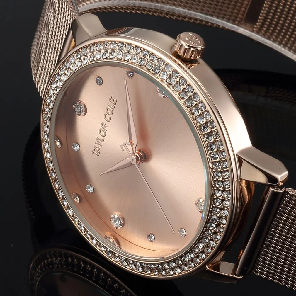 Taylor Cole, золотые наручные часы, женские модные брендовые повседневные кварцевые часы, женские Кристальные часы, Relogio Feminino/TC072