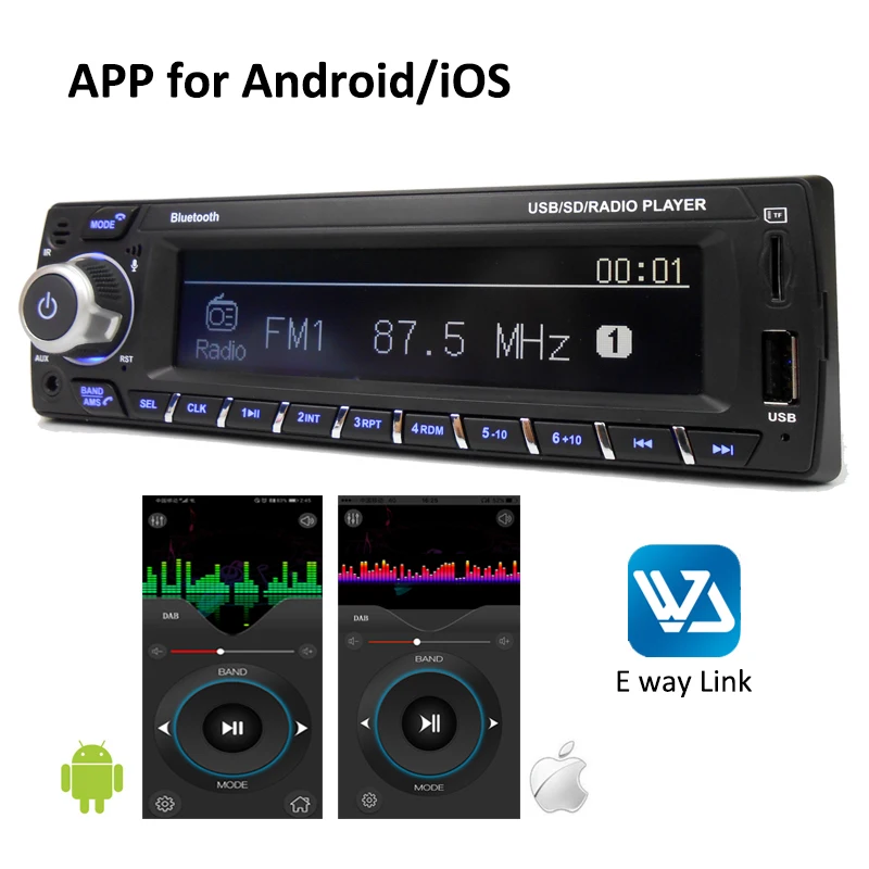 DAB Plus Автомагнитола 1 Din RDS MP3 аудио плеер Bluetooth A2DP FM AM управление через приложение USB