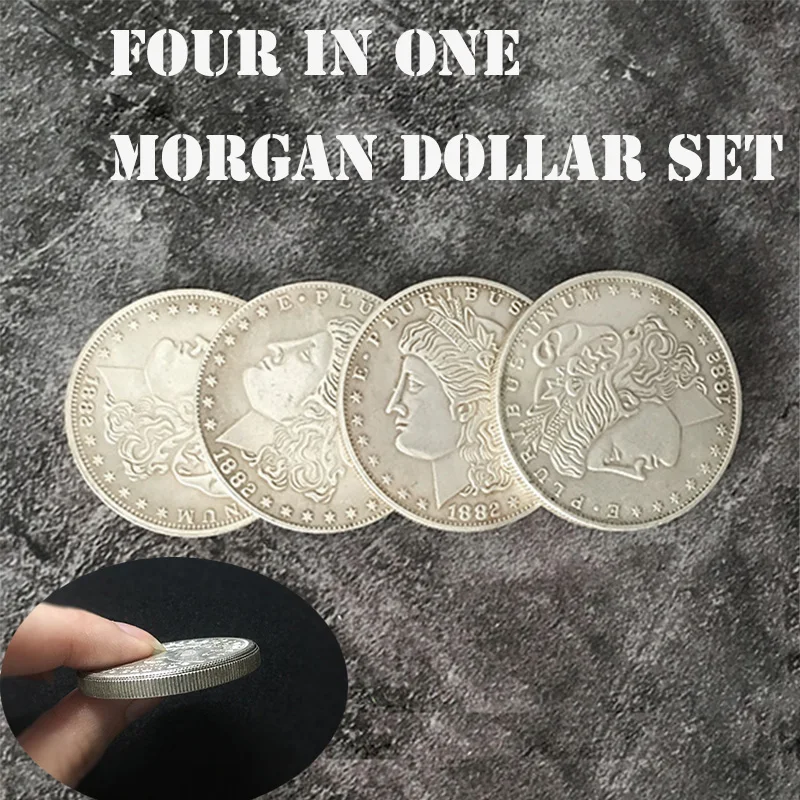 Quattro In Uno Morgan Dollar Set Magic Tricks Coin Compaia Vanish Magia Mago Accessorio Close Up Illusions Prop Gimmick Mentalism
