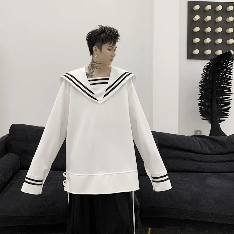 Men Preppy Style Big Collar Retro Fashion Casual Pullover Hoodie Streetstyle Male Women Couple Sea-striped Shirt Sweatshirt Men Preppy Style Big Collar Retro Fashion Casual Pullover Hoodie Streetstyle Male Women Couple Sea-striped Shirt Sweatshirt