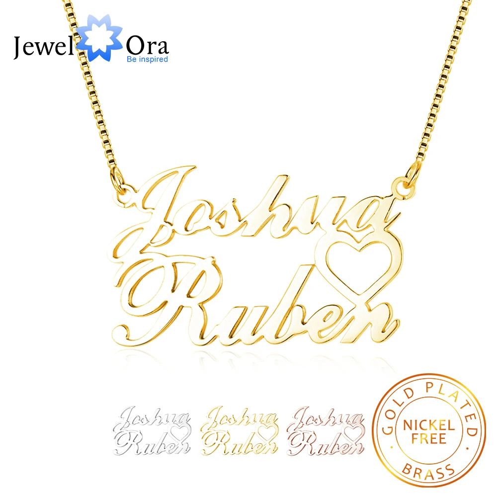 

Personalized 2 Names Necklace with Heart Customized Nameplate Necklaces for Women Anniversary Wedding Jewelry Gift (NE102048)