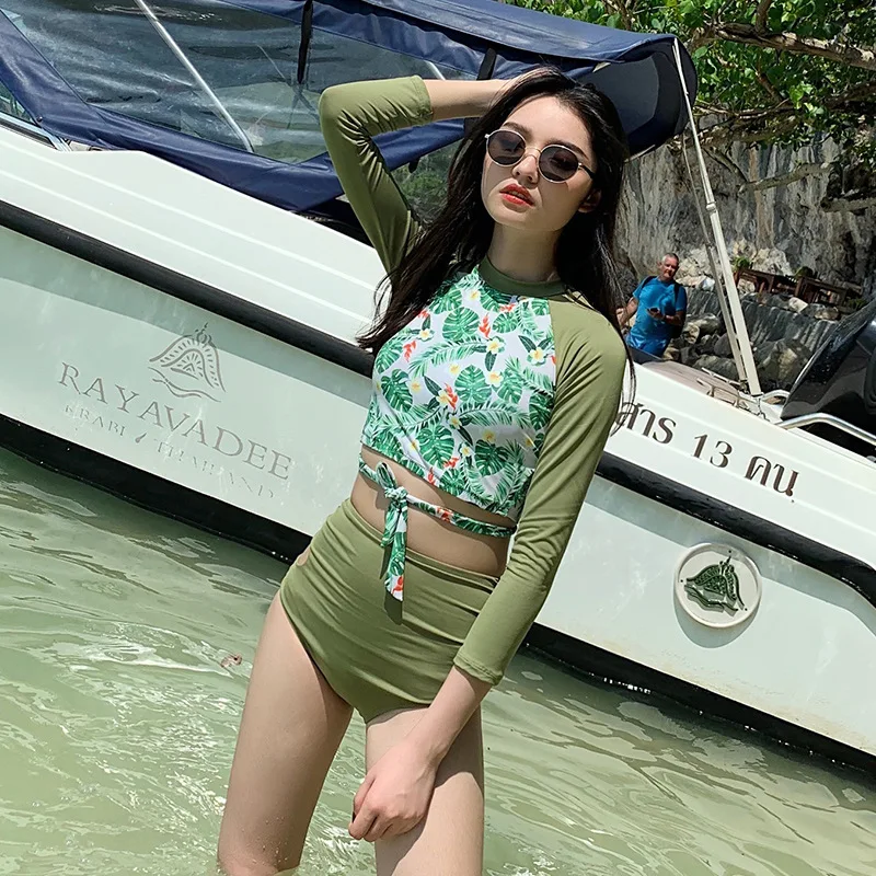 

Small Peach Bathing Suit Women's 2019 New Style Split Type Triangular Torrid Zone Printed Hipster Long Sleeve Sun-resistant Two-