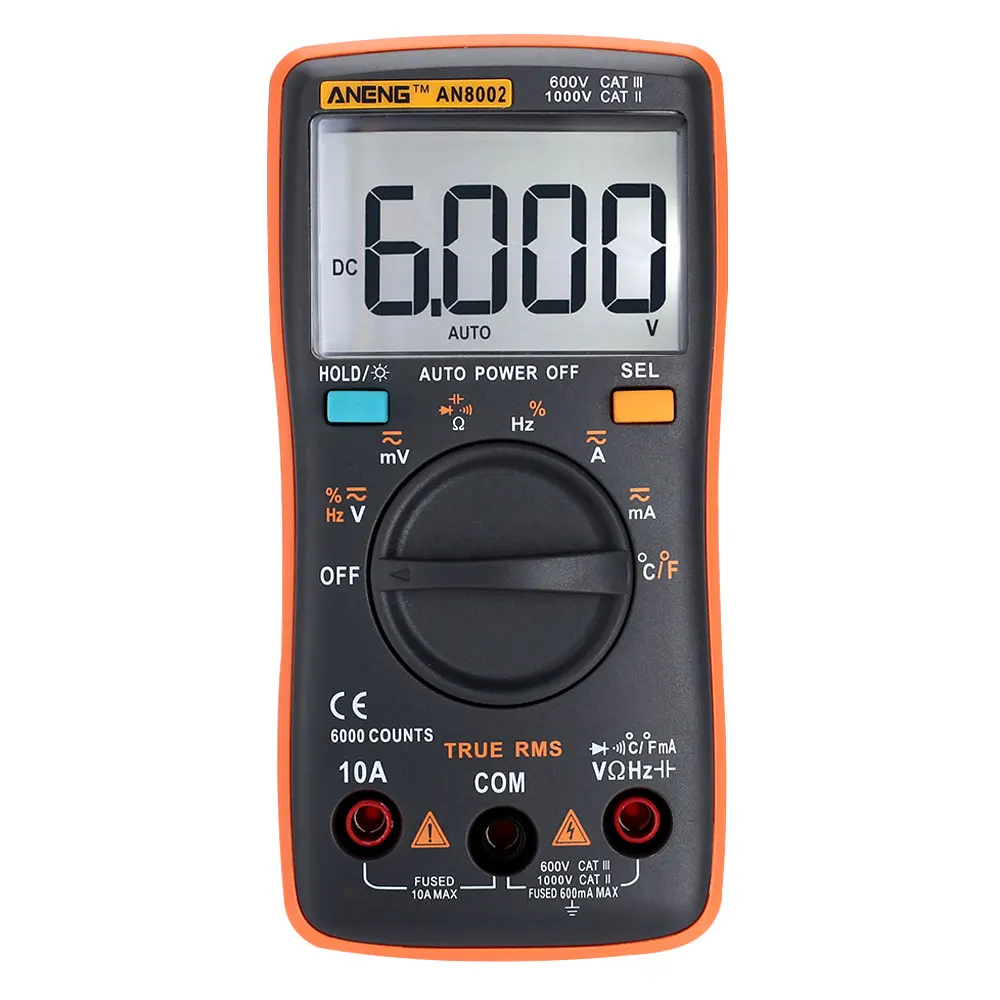 Orange Прочный AN8002 Многофункциональный мультиметр Цифровой вольтметр тестовый комплект измерительный прибор бытовой портативный ABS наружные инструменты для дома - Цвет: Orange