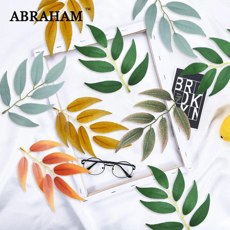 

10pcs 7 Fork Silk Fake Willow Leafs Artificial Leaves Wedding Decorative Plant DIY Scrapbook Crafts For Christmas Garden Party