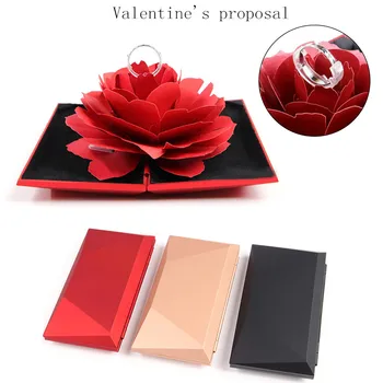 

Folding Rotating Rose Ring Box Birthday Valentine's Day Wedding Ring Box Jewelry Display Boxes