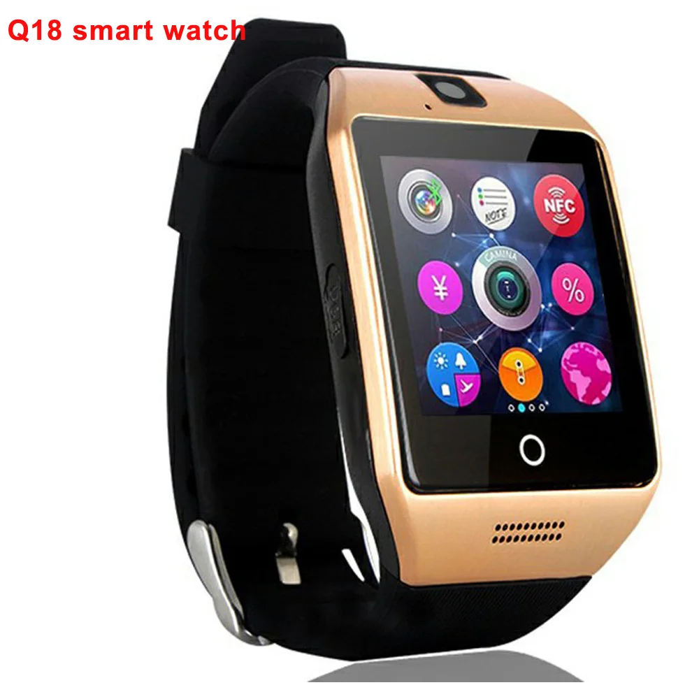Bluetooth Смарт-часы для мужчин Q18 с сенсорным экраном большая батарея поддержка TF sim-карта камера для телефона Android Smartwatch - Цвет: Q18 gold