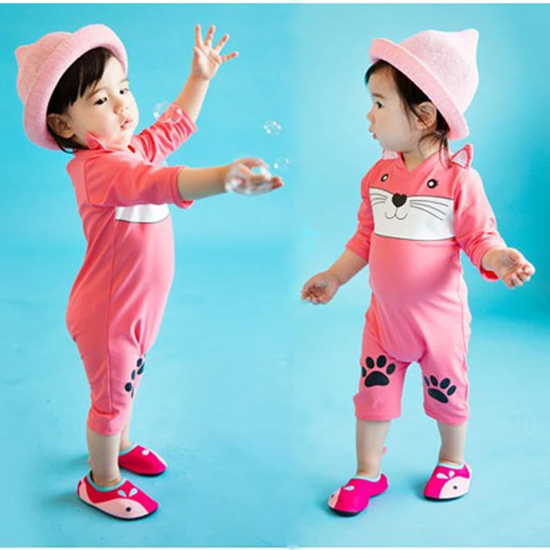 Children's swimsuit girl's one piece long sleeve sunscreen baby 1-8 children's boy Korean baby cute beach Swimsuit Cover