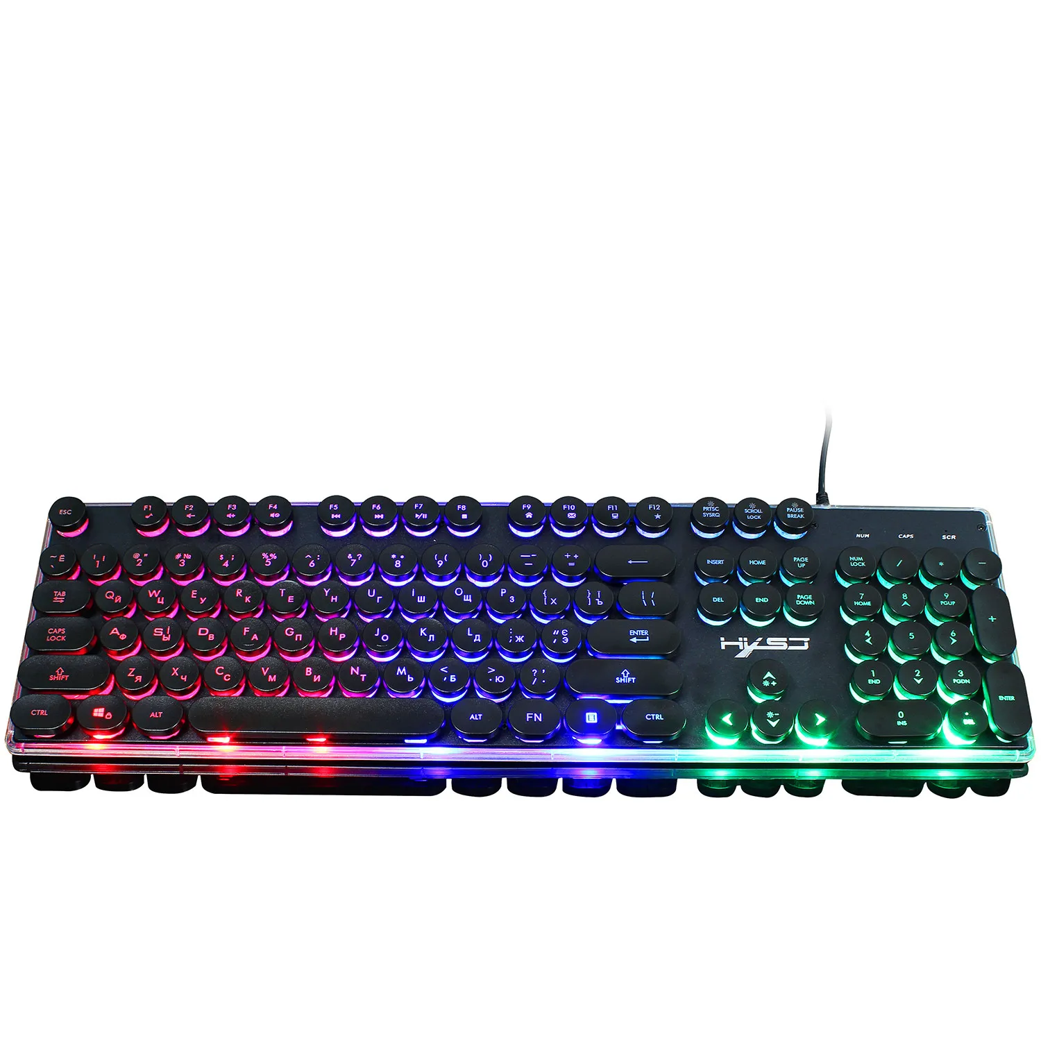 HXSJ V300 Russian Round Keycap Rainbow Suspension Backlit Gaming Keyboard+Mice 