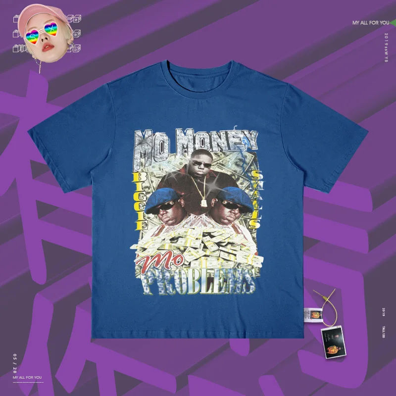 Футболки Camiseta Топы Harajuku street Mujer уникальный круглый вырез деньги местный магнат сплайсинга плакат магнат - Цвет: royalblue