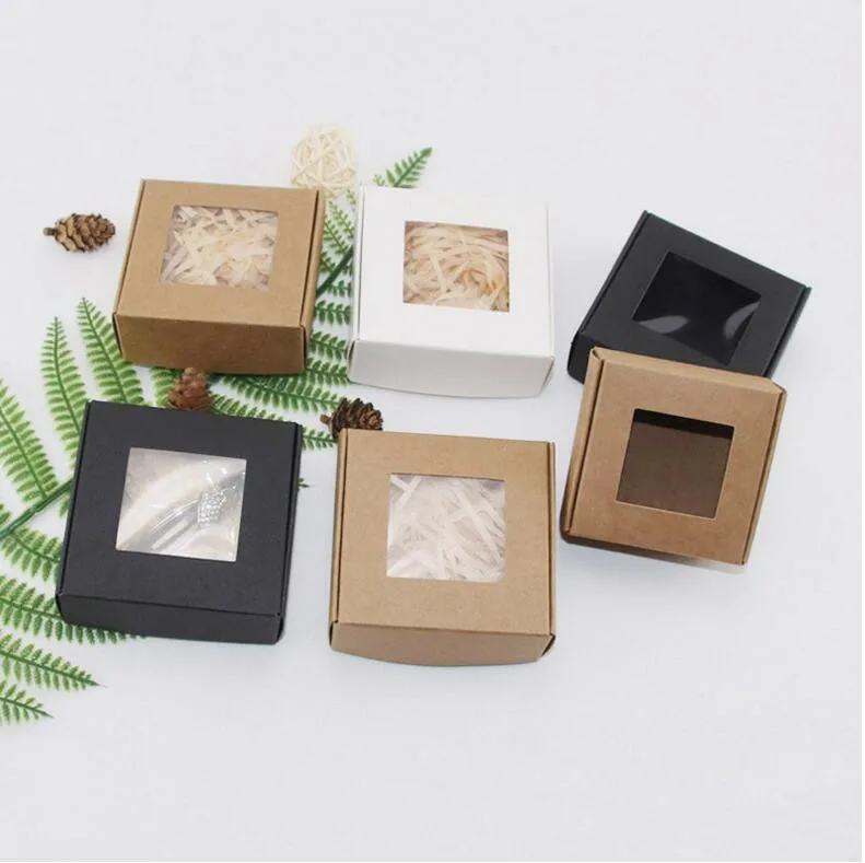 

30pcs Small Cardboard Box,Kraft Paper Box With Transparent Window,White Handmade Soap Box,Jewelry Packaging Box